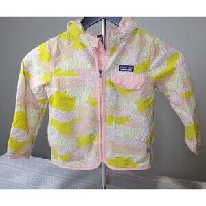 Patagonia Baby Baggies Jacket 4T Pink Yellow Camo Print Hooded Windbreaker